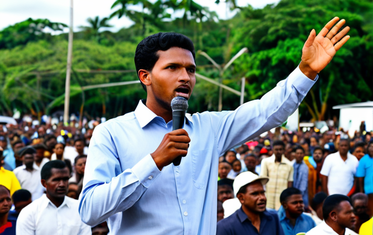 A charismatic, young Cheddi Jagan, fully clothed in a modest, light-colored professional shirt and trousers, stands confidently addressing a diverse crowd at an outdoor political rally in historical Guyana. He gestures expressively, inspiring hope and unity among people of various ethnic backgrounds who listen intently in the background. The scene is bathed in natural daylight, capturing the vibrant atmosphere of a national movement. safe for work, appropriate content, fully clothed, professional, perfect anatomy, correct proportions, natural pose, well-formed hands, proper finger count, natural body proportions, professional photography, high quality.