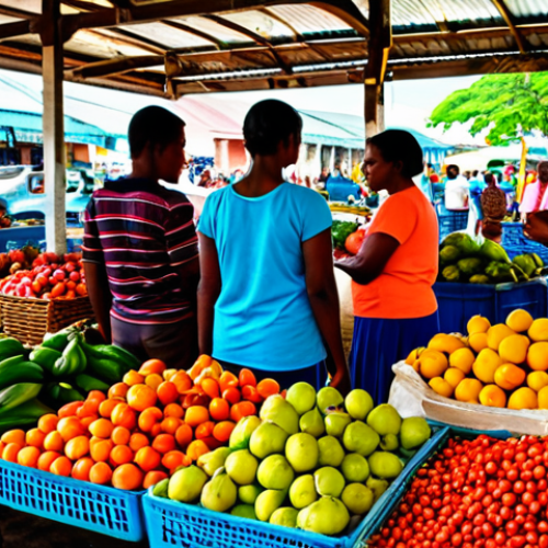 Market Scene**

"A bustling marketplace in Georgetown, Guyana. Vendors are selling colorful fruits, vegetables, and spices. People are wearing modest, brightly colored clothing. The scene is vibrant and full of life. Safe for work, appropriate content, fully clothed, professional photography, perfect anatomy, natural proportions, family-friendly atmosphere."

**